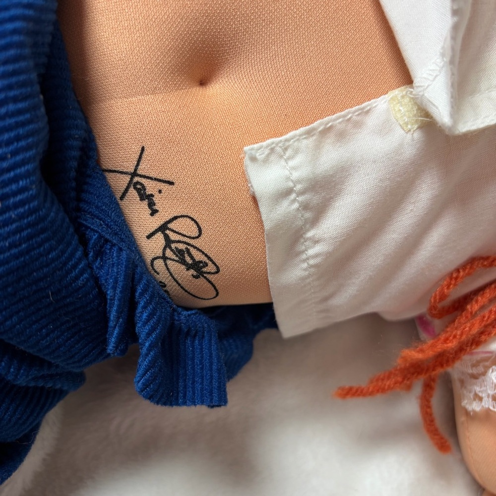 Cabbage patch 25th anniversary red hair freckles blue overalls Rustic Wood Chair - Picture 16 of 16
